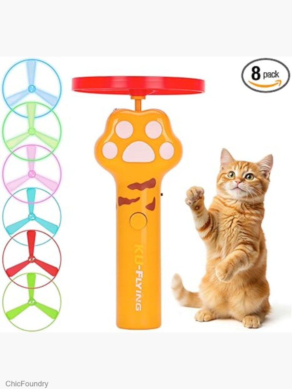 Cat Chase Fetch Toy - Rechargeable Disc Launcher with 6 Flying Spinners